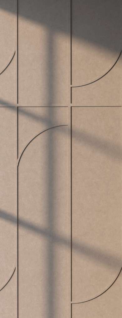 Close-up of MDF wall panels with subtle curved reliefs