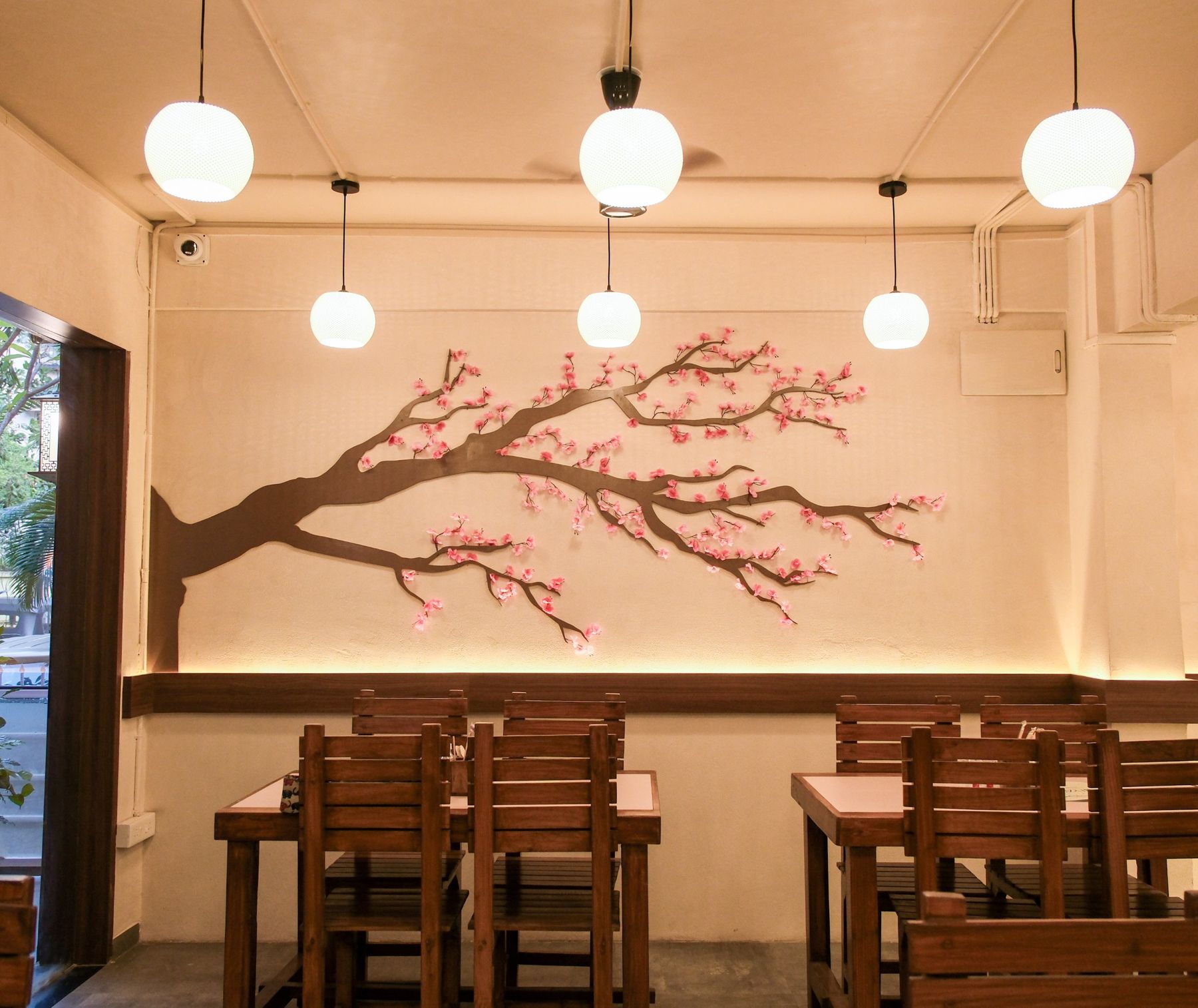 Cherry blossom tree built from layered ply on the feature wall